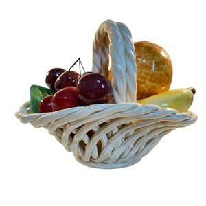 Ceramic Fruit Basket Made in Italy 6" x 8" Banana Cherries Orange